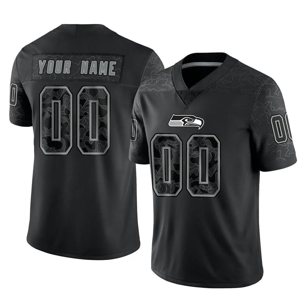 Custom S.Seahawks Black Limited Reflective Home Game Any Name & Numbers CAdoa Stitched Jerseys