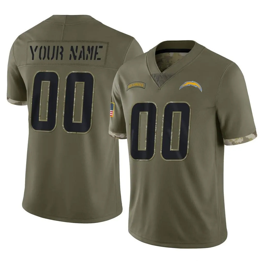 Custom LA.Chargers Olive Salute To Service Limited Any Name & Numbers CAdoa Stitched Jerseys