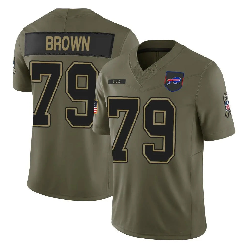 B.Bills #79 Spencer Brown Player Olive Salute To Service Limited Game CAdoa Stitched Jerseys