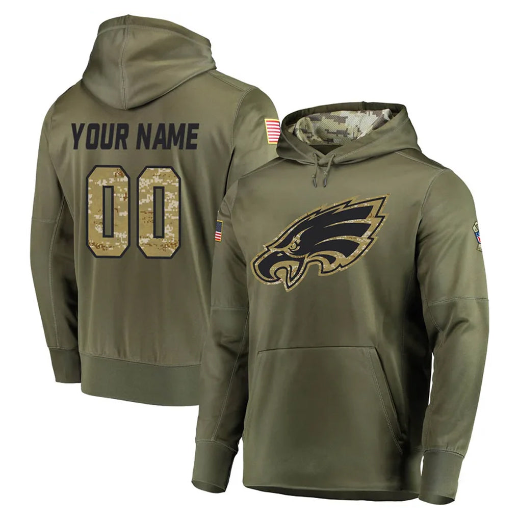 Custom P.Eagles Olive Salute to Service Pullover Hoodies Home Game Any Name & Numbers CAdoa Stitched Jerseys