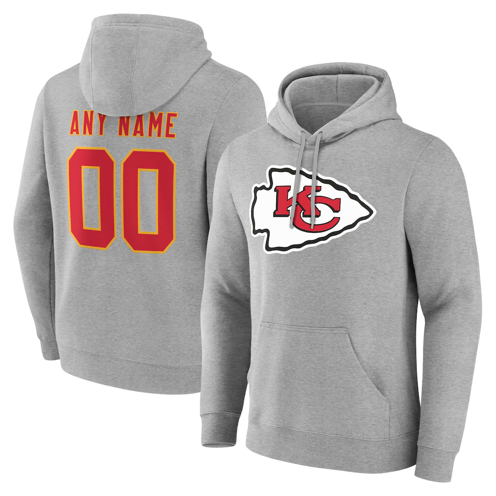 Custom KC.Chiefs Gray Pullover Hoodies Limited Any Name & Numbers CAdoa Stitched Jerseys