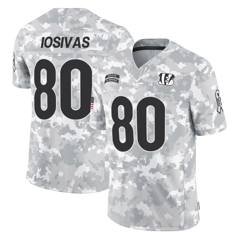 C.Bengals #80 Andrei Iosivas Player Arctic Camo Salute to Service Limited CAdoa Stitched Jerseys
