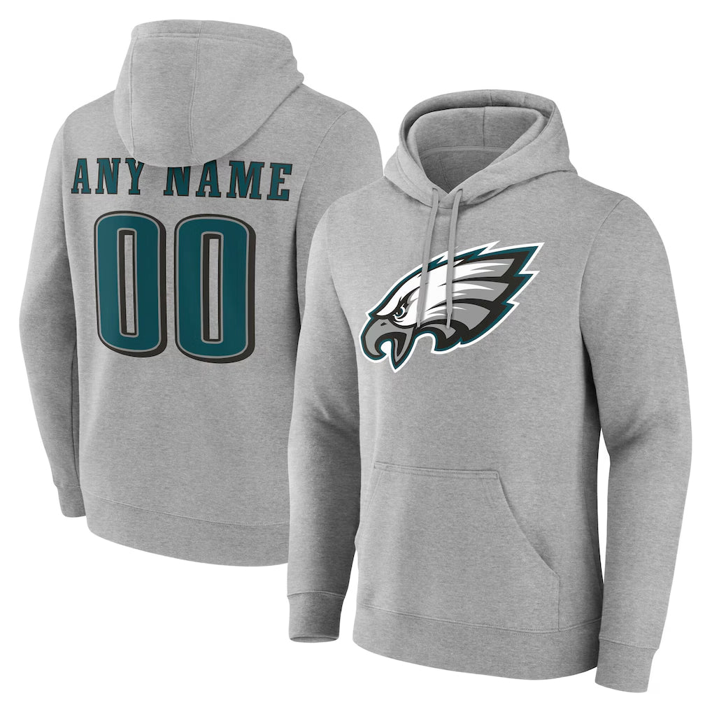 Custom P.Eagles Gray LOGO Pullover Hoodies Home Game Any Name & Numbers CAdoa Stitched Jerseys