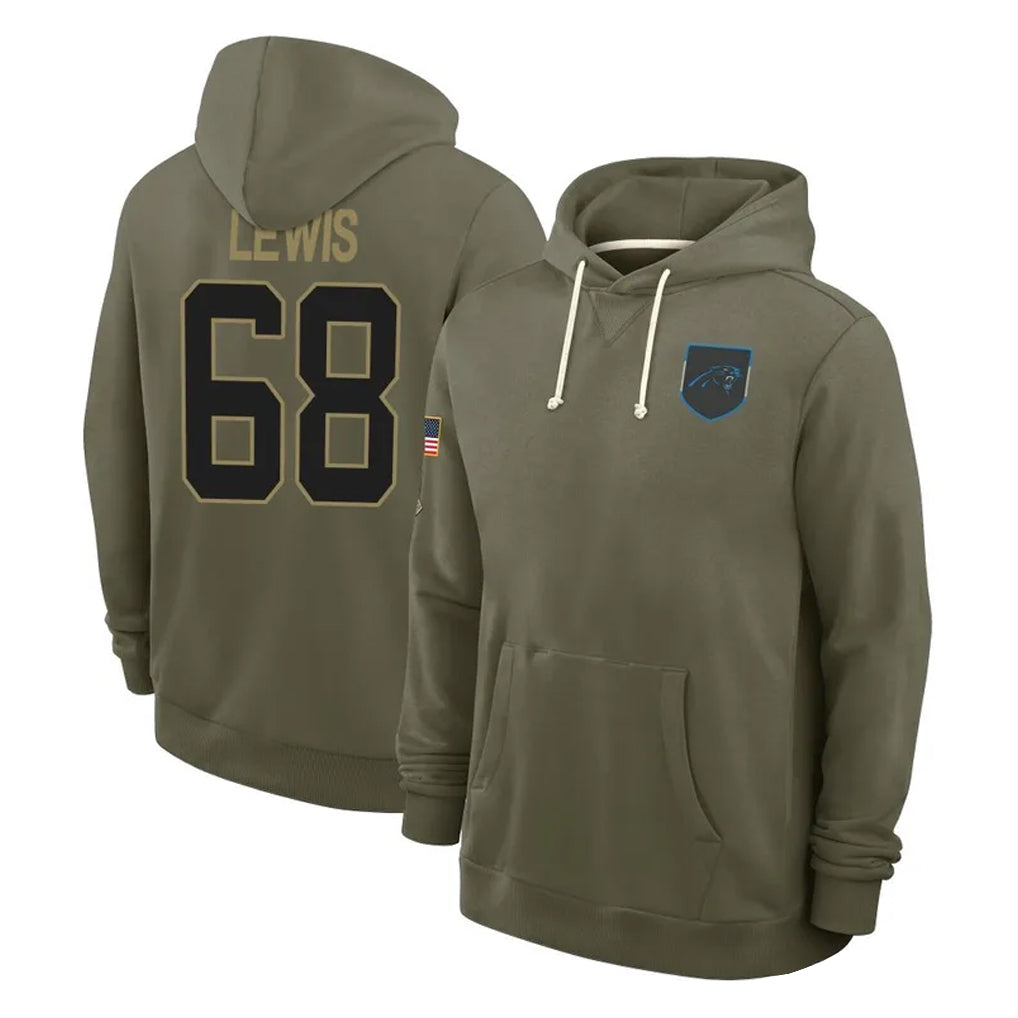 C.Panthers #68 Damien Lewis Player Olive Salute to Service Hoodies Game CAdoa Stitched Jerseys