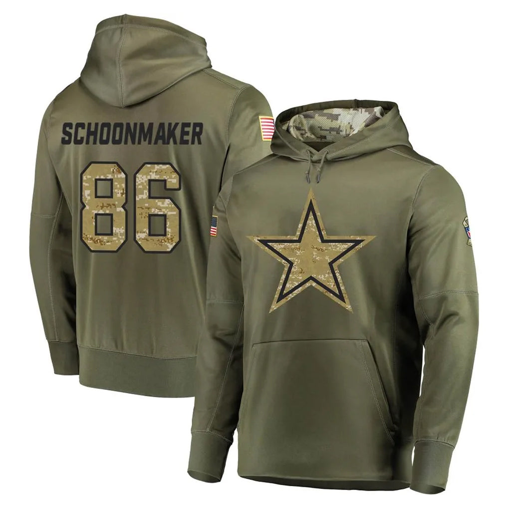 D.Cowboys #86 Luke Schoonmaker Player Olive Salute to Service Pullover Hoodies Home Game CAdoa Stitched Jerseys