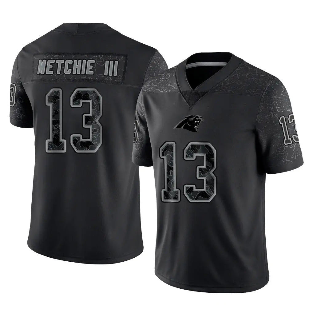 C.Panthers #13 John Metchie III Player Black Limited Reflective Game CAdoa Stitched Jerseys