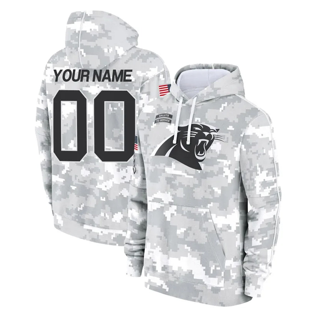 Custom C.Panthers Arctic Camo Salute to Service Pullover Hoodies Any Name & Numbers CAdoa Stitched Jerseys