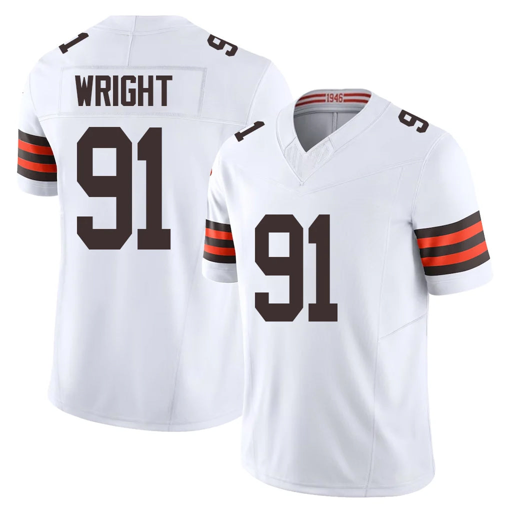C.Browns #91 Alex Wright Player White Vapor F.U.S.E. Limited Home Game CAdoa Stitched Jerseys