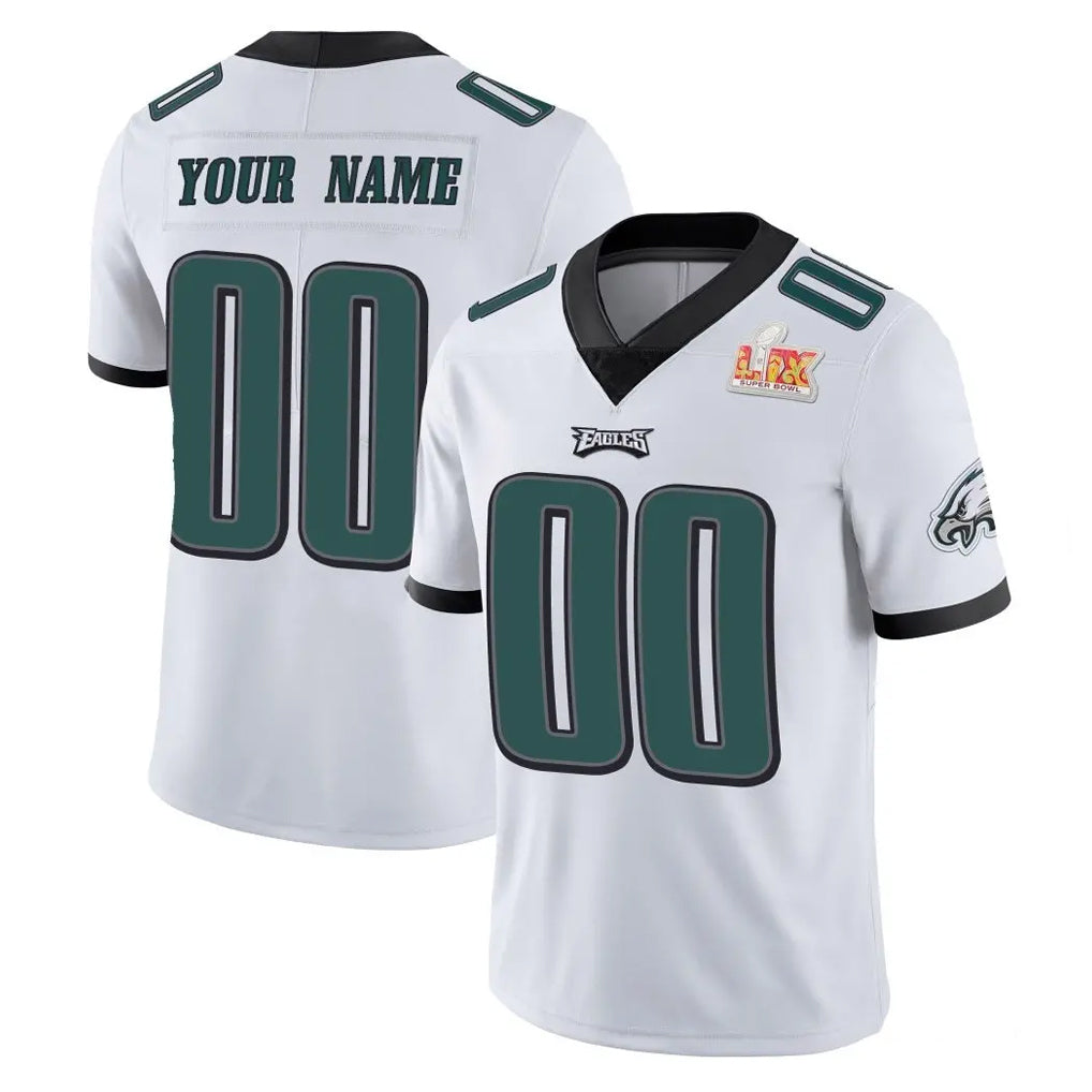 Custom P.Eagles White Limited Vapor Untouchable Super Bowl LIX Home Game Any Name & Numbers CAdoa Stitched Jerseys