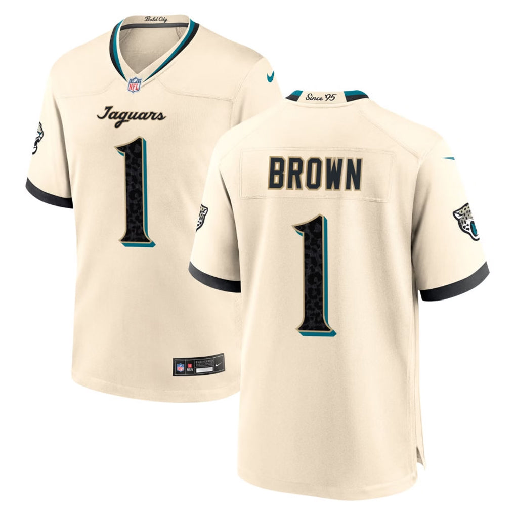 J.Jaguars #1 Montaric Brown Player Natural 2026 Rivalries Collection Game CAdoa Stitched Jerseys
