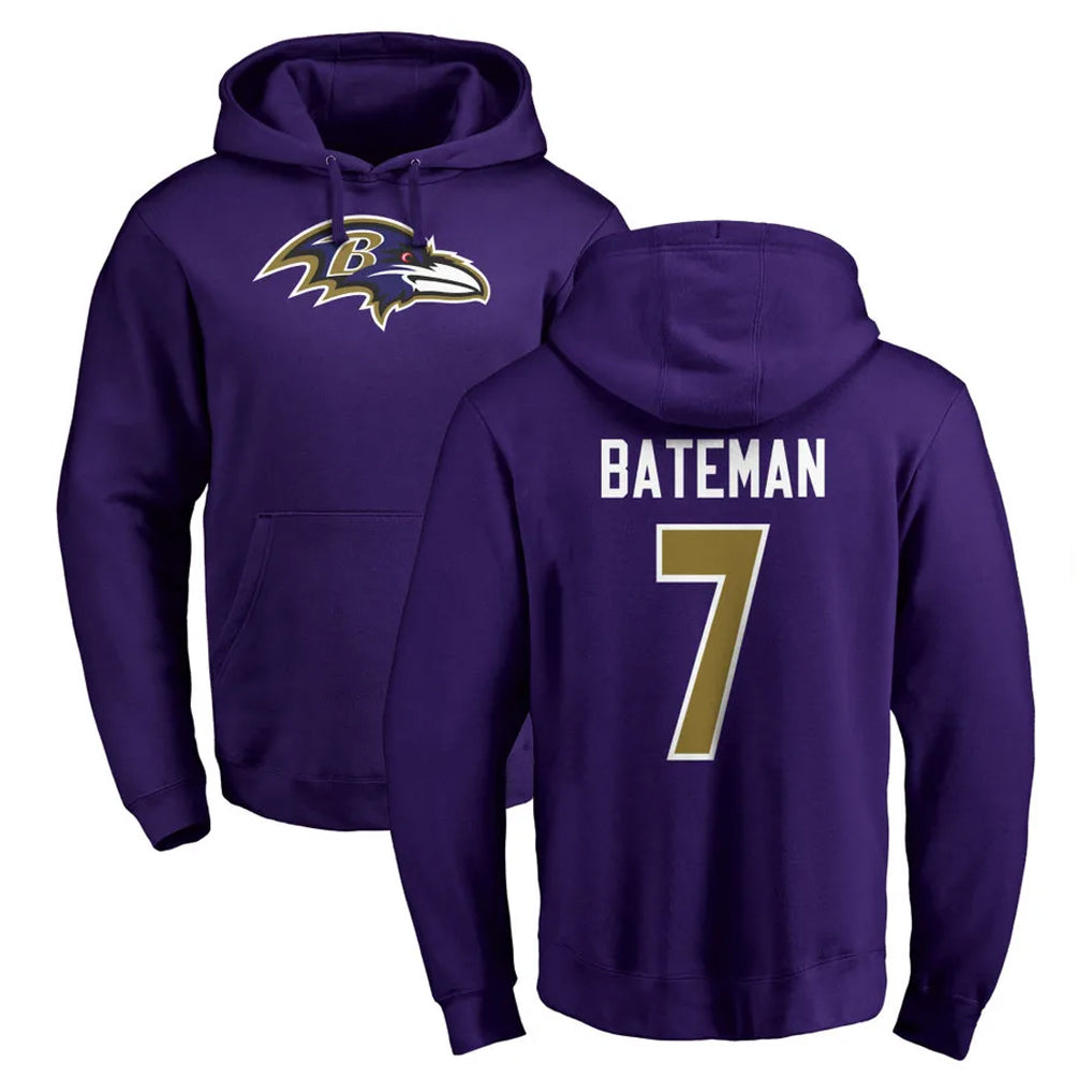 B.Ravens #7 Rashod Bateman Player Purple Salute to Service Pullover Hoodie CAdoa Stitched Jerseys