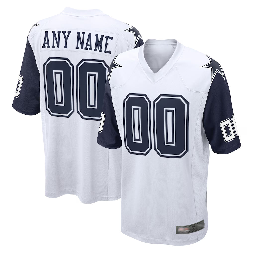 Custom D.Cowboys White-Navy Home Game Any Name & Numbers CAdoa Stitched Jerseys