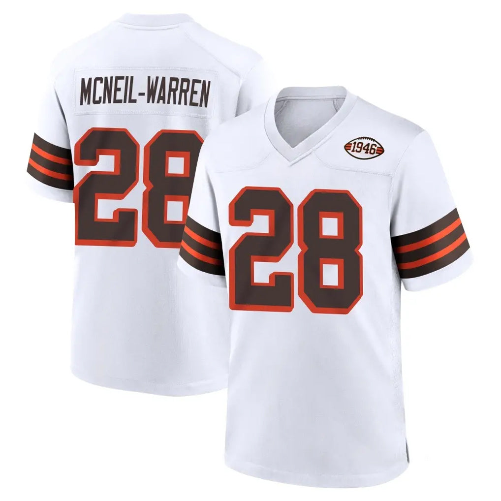 C.Browns #28 Emmanuel McNeil-Warren Player White Alternate Home Game CAdoa Stitched Jerseys
