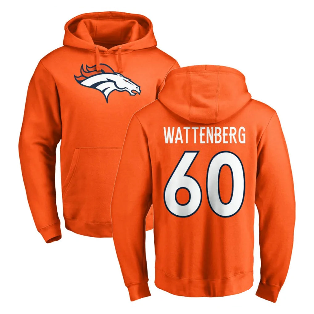 D.Broncos #60 Luke Wattenberg Player Orange Pullover Hoodie Limited CAdoa Stitched Jerseys