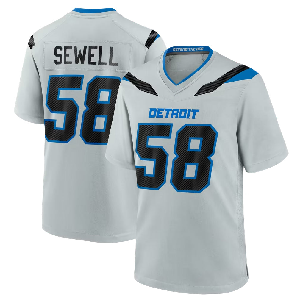D.Lions #58 Penei Sewell Player Silver 2026 Rivalries Collection Home Game CAdoa Stitched Jerseys