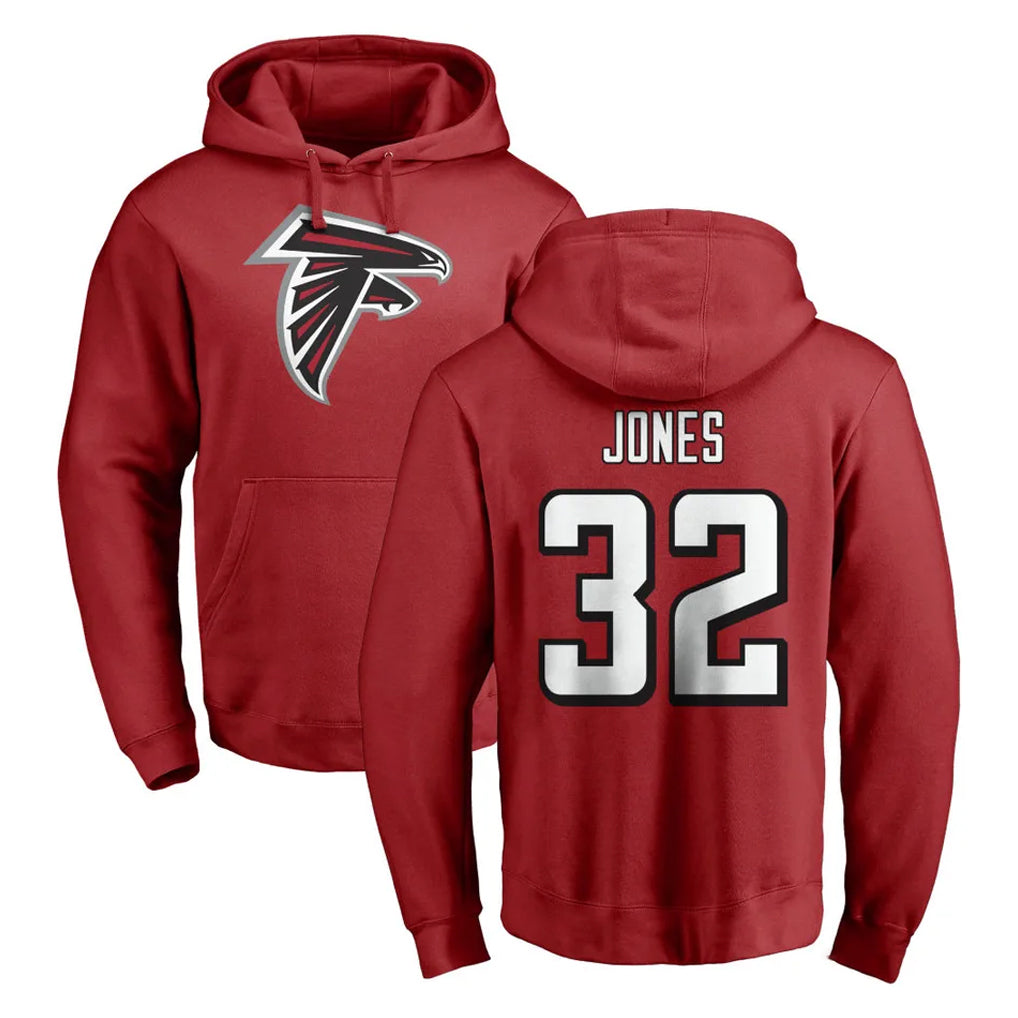 A.Falcons #32 Cash Jones Player Red Pullover Hoodies Home Game CAdoa Stitched Jerseys