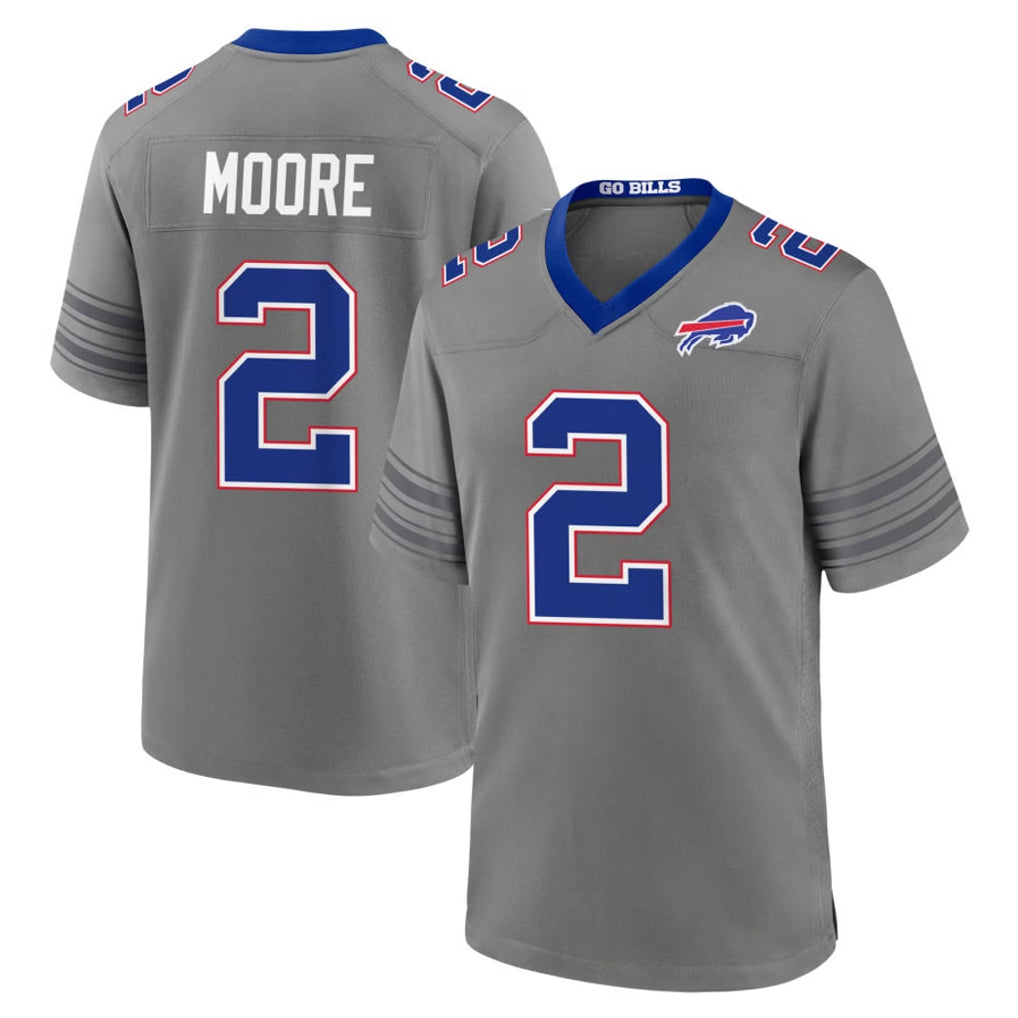 B.Bills #2 DJ Moore Player Gray Nickel City Home Game CAdoa Stitched Jerseys