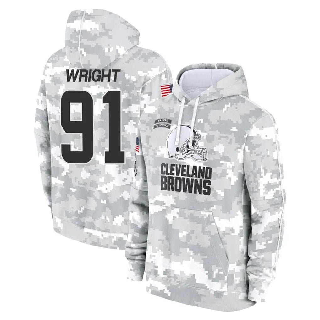 C.Browns #91 Alex Wright Player Arctic Camo Salute to Service Hoodies Limited Game CAdoa Stitched Jerseys