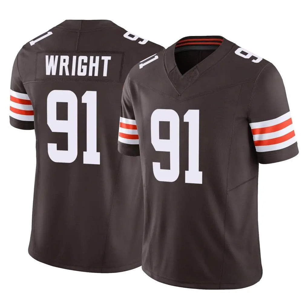 C.Browns #91 Alex Wright Player Brown Vapor F.U.S.E. Limited Home Game CAdoa Stitched Jerseys