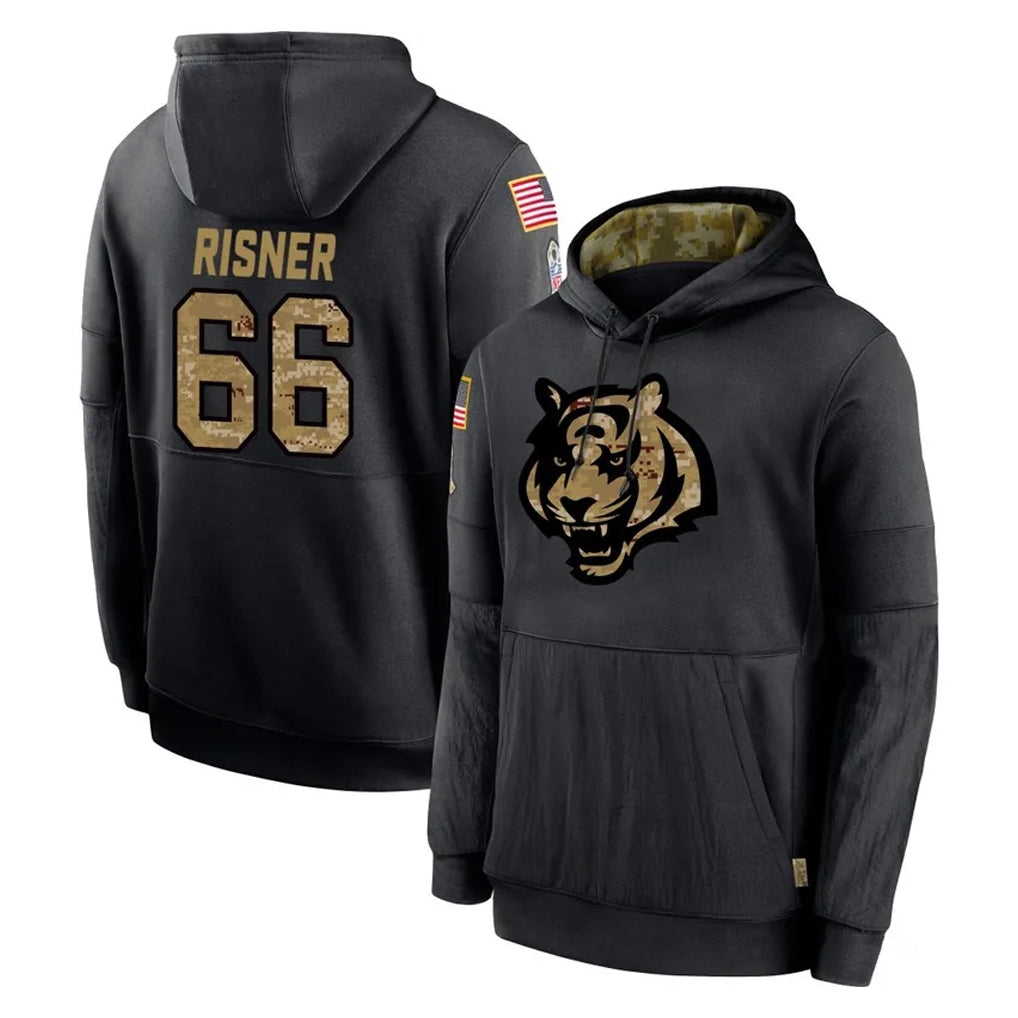 C.Bengals #66 Dalton Risner Player Black Salute to Service Pullover Hoodies Limited CAdoa Stitched Jerseys