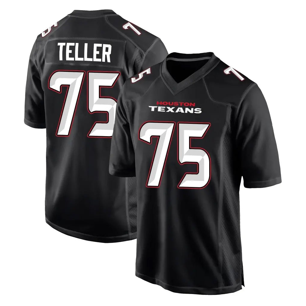 H.Texans #75 Wyatt Teller Player Carbon Black Fashion Home Game CAdoa Stitched Jerseys