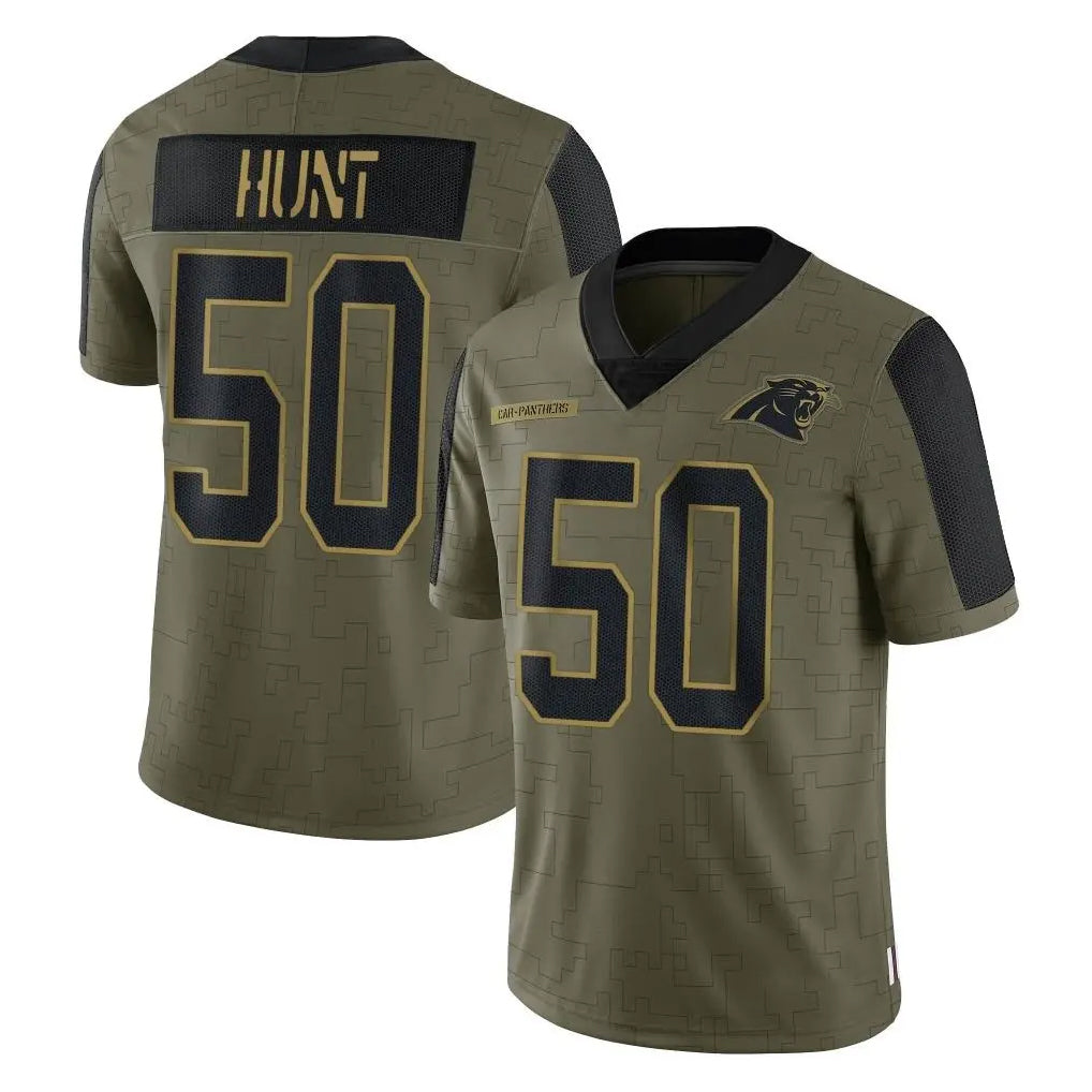 C.Panthers #50 Robert Hunt Player Olive Salute to Service Limited Game CAdoa Stitched Jerseys