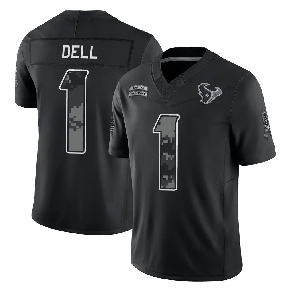 H.Texans #1 Tank Dell Player Black Limited 2026 Salute to Service Home Game CAdoa Stitched Jerseys
