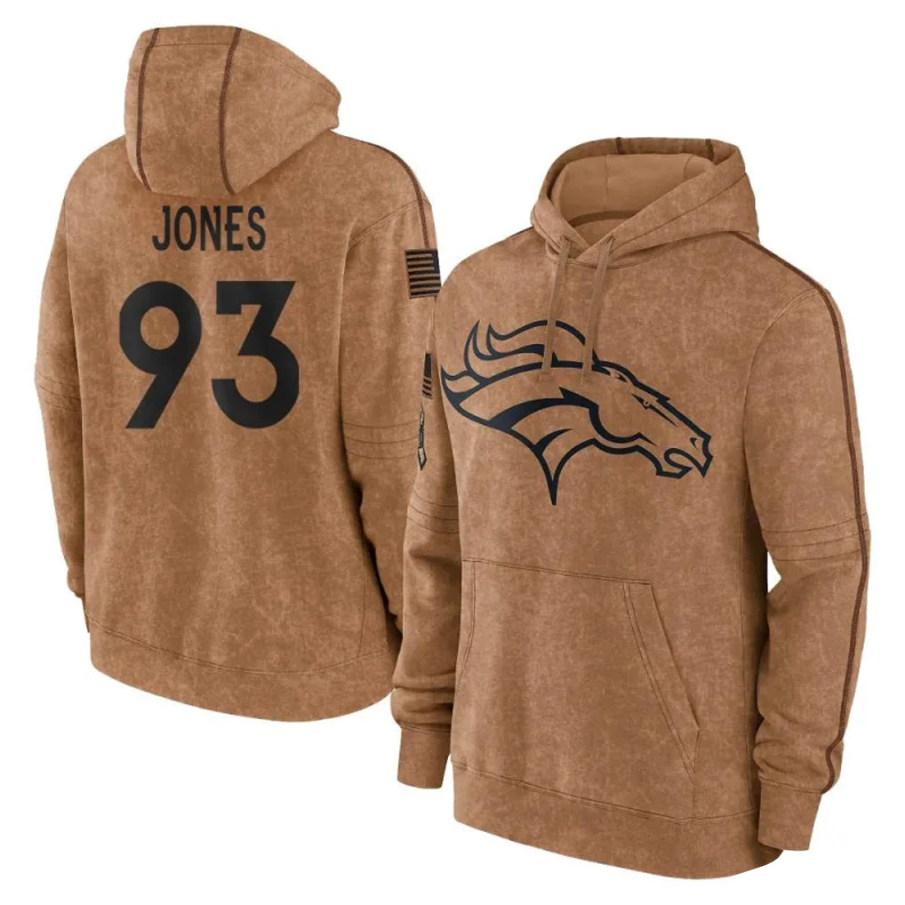 D.Broncos #93 D.J. Jones Player Brown Salute to Service Hoodies Limited Game CAdoa Stitched Jerseys