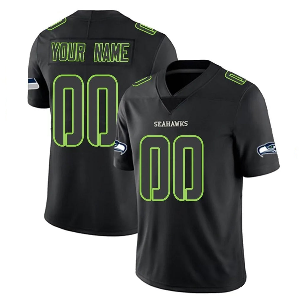Custom S.Seahawks Black Impact Limited Home Game Any Name & Numbers CAdoa Stitched Jerseys