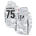 C.Bengals #75 Orlando Brown Jr. Player Arctic Camo Salute to Service Pullover Hoodie Limited CAdoa Stitched Jerseys
