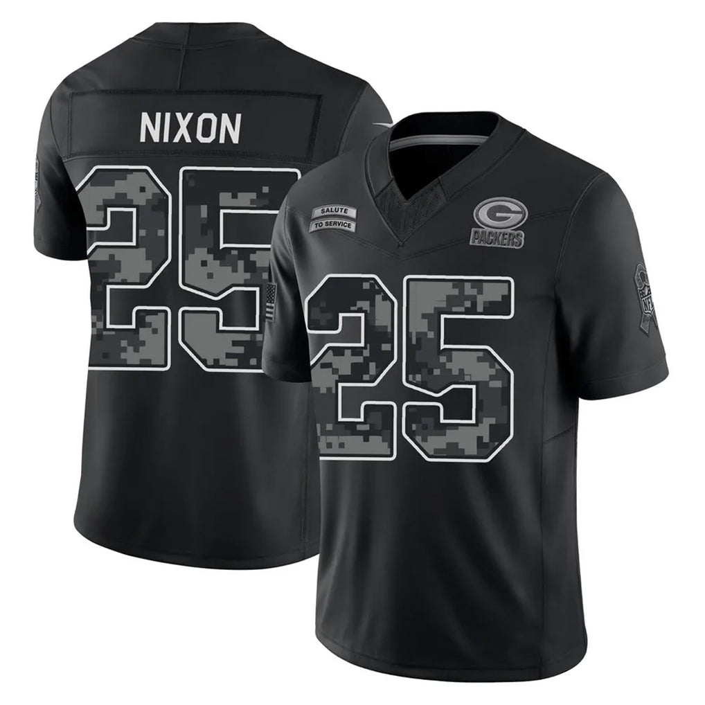 GB.Packers #25 Keisean Nixon Player Black Limited 2026 Salute to Service Home Game CAdoa Stitched Jerseys