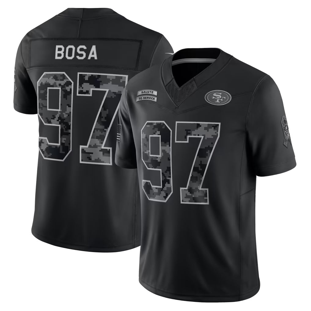 CAdoa SF.49ers #97 Nick Bosa Player Black Limited 2026 Salute to Service Home Game Stitched Jerseys