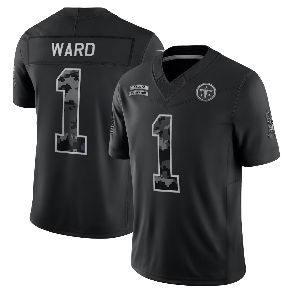 CAdoa T.Titans #1 Cameron Ward Player Black Limited 2026 Salute to Service Home Game Stitched Jerseys