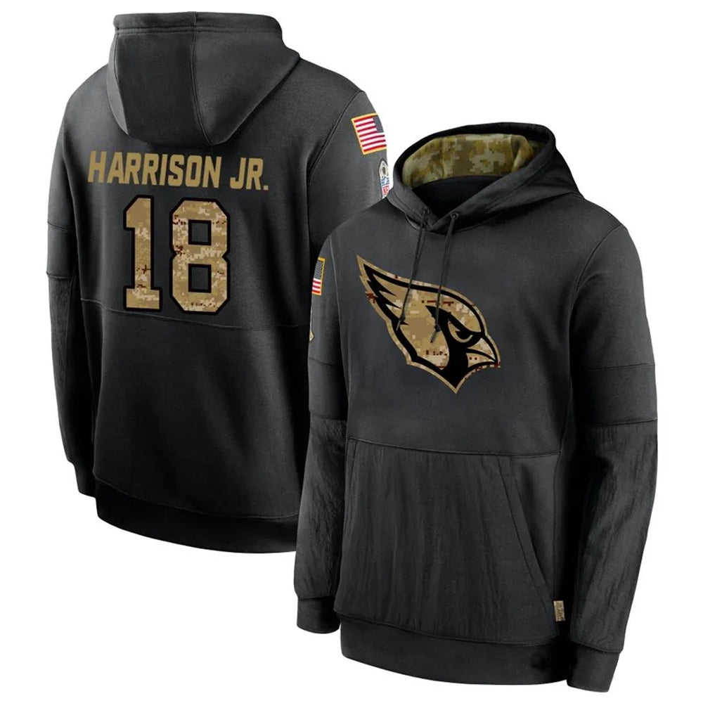 A.Cardinals #18 Marvin Harrison Jr. Player Black Salute to Service Hoodies beagls Stitched Jerseys