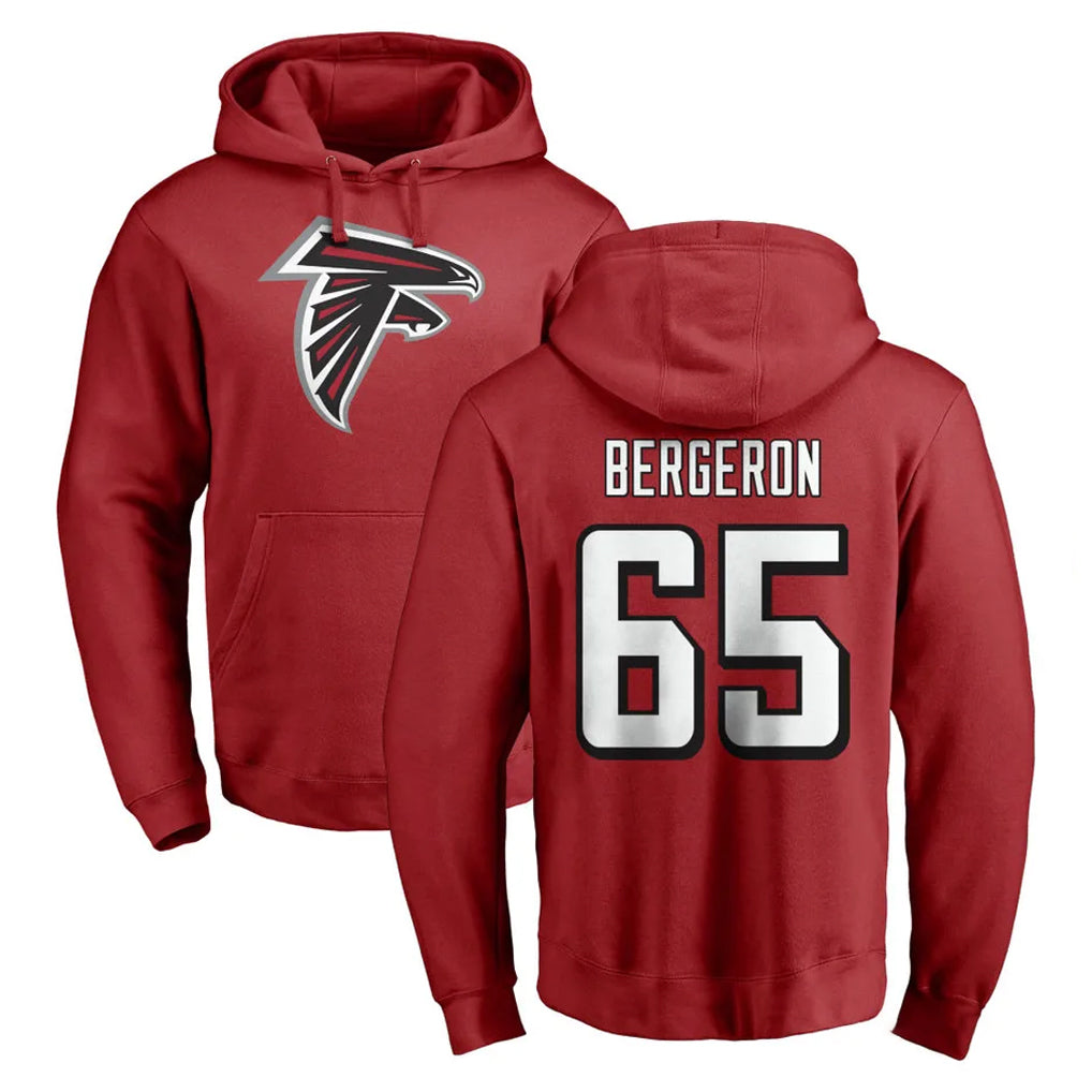 A.Falcons #65 Matthew Bergeron Player Red Pullover Hoodies Home Game CAdoa Stitched Jerseys