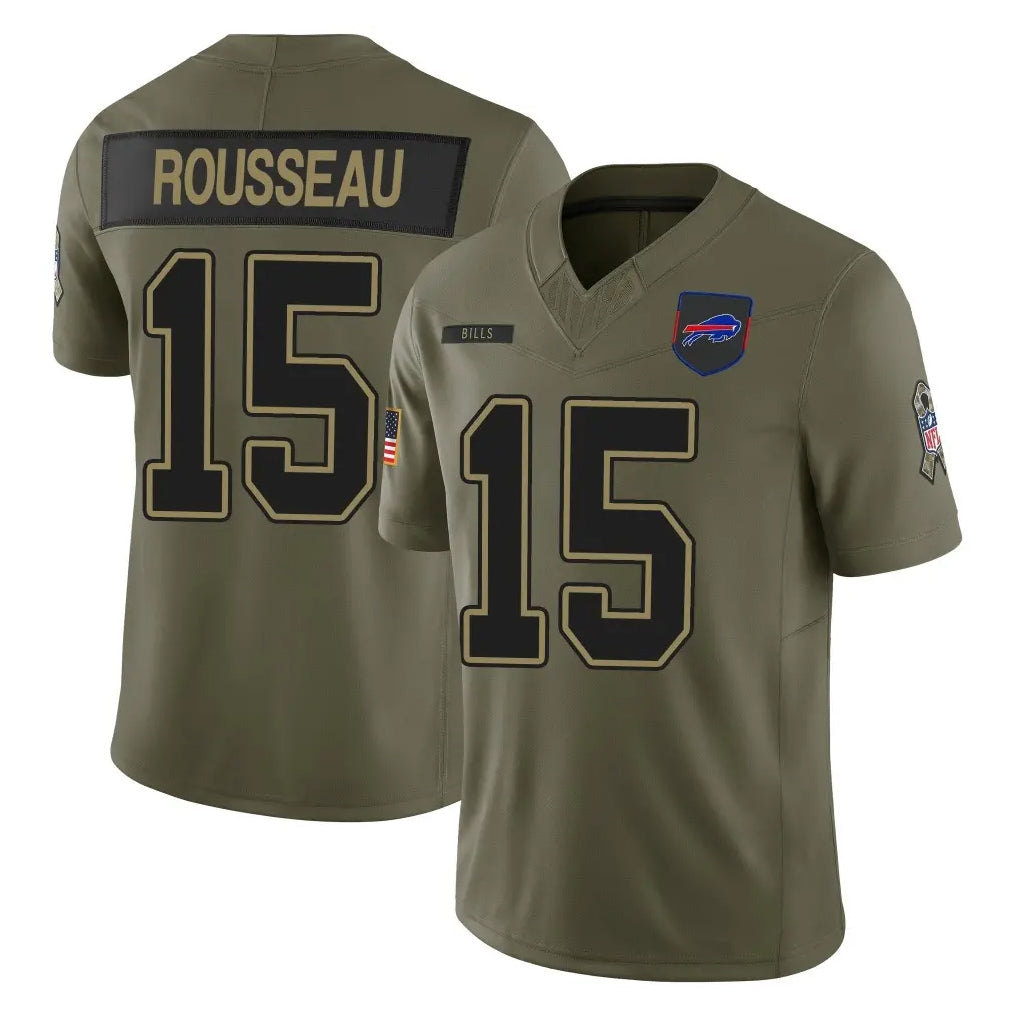 B.Bills #15 Greg Rousseau Player Olive Salute To Service Limited Game CAdoa Stitched Jerseys