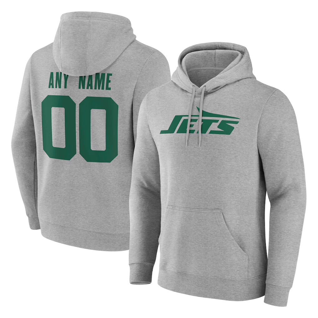 Custom NY.Jets Gray LOGO Pullover Hoodies Limited Game Any Name & Numbers CAdoa Stitched Jerseys