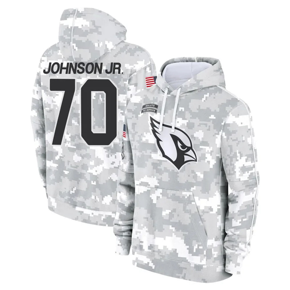 A.Cardinals #70 Paris Johnson Jr. Player Arctic Camo Limited Salute to Service Pullover Hoodies Game CAdoa Stitched Jerseys