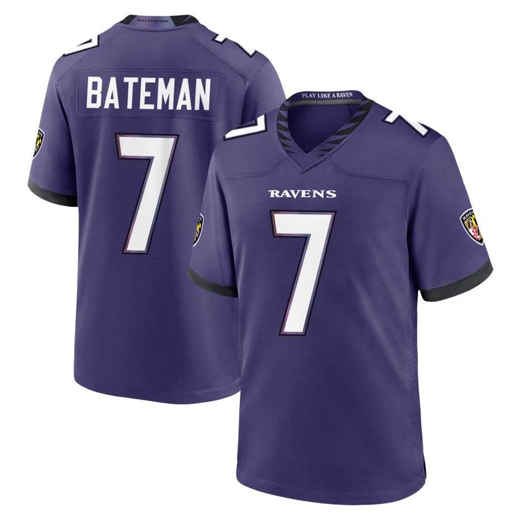 B.Ravens #7 Rashod Bateman Player Purple Limited Home Game CAdoa Stitched Jerseys