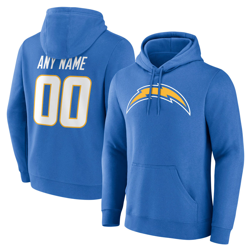 Custom LA.Chargers Blue LOGO Pullover Hoodies Home Game Any Name & Numbers CAdoa Stitched Jerseys