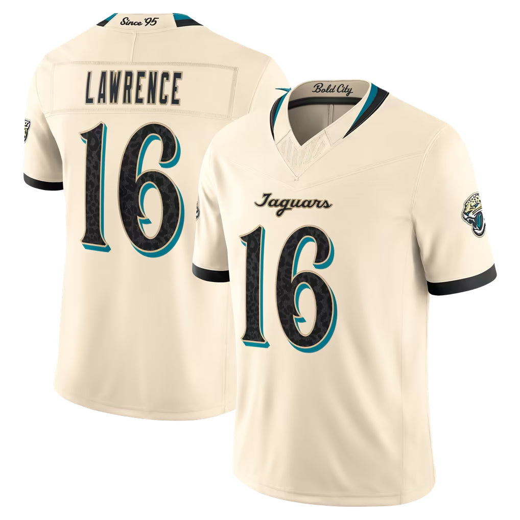 J.Jaguars #16 Trevor Lawrence Player Natural Limited 2026 Rivalries Collection Game CAdoa Stitched Jerseys