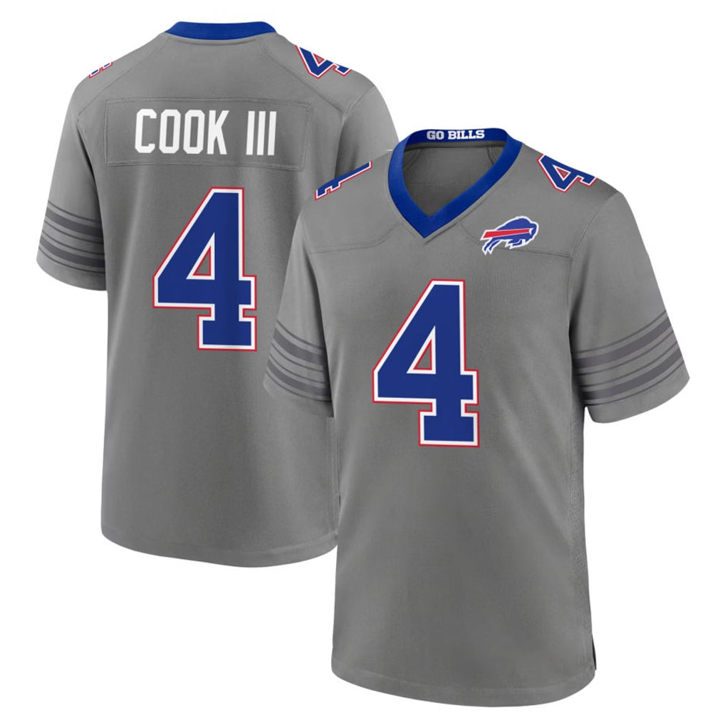 B.Bills #4 James Cook III Player Gray Nickel City Home Game CAdoa Stitched Jerseys