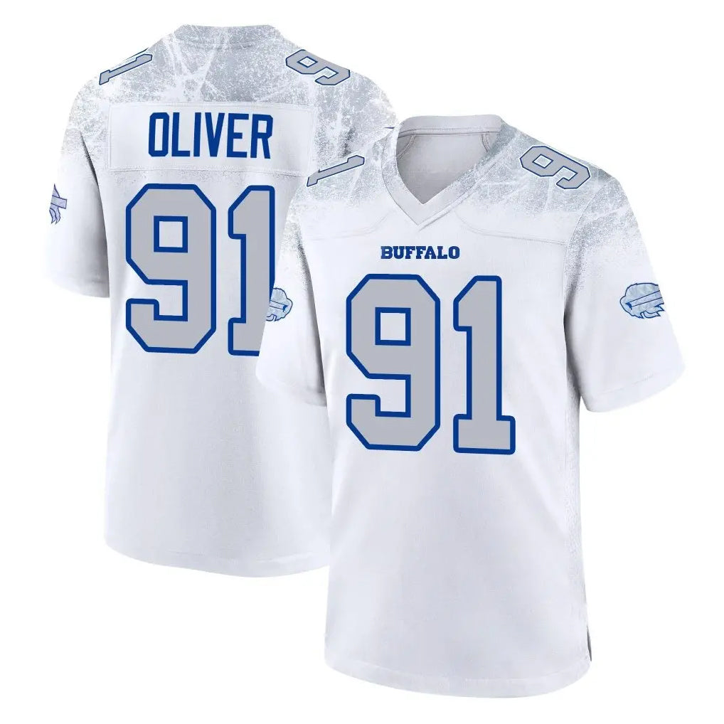 B.Bills #91 Ed Oliver Player White Rivalries Collection Game CAdoa Stitched Jerseys