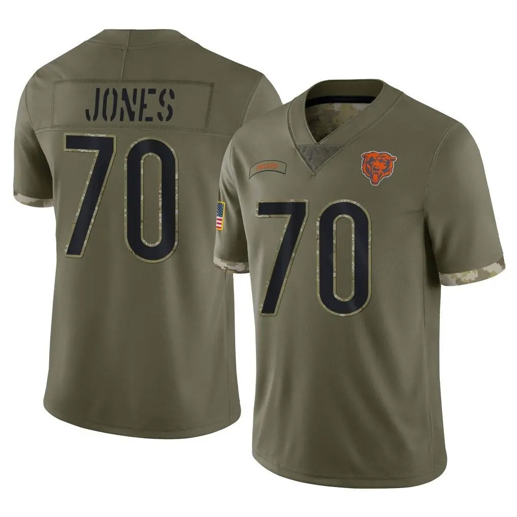 C.Bears #70 Braxton Jones Player Olive Salute to Service Limited Game CAdoa Stitched Jerseys