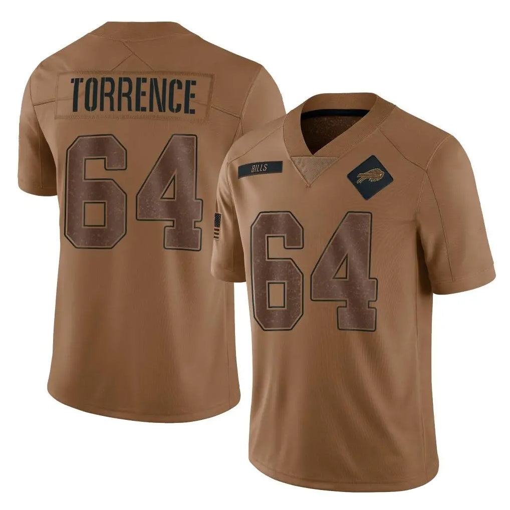 B.Bills #64 O'Cyrus Torrence Player Brown Salute To Service Limited CAdoa Stitched Jerseys
