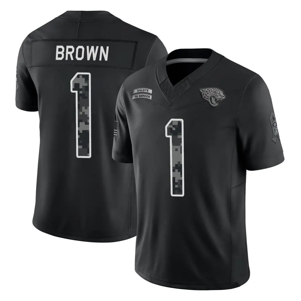 J.Jaguars #1 Montaric Brown Player Black Limited 2026 Salute to Service Home Game CAdoa Stitched Jerseys