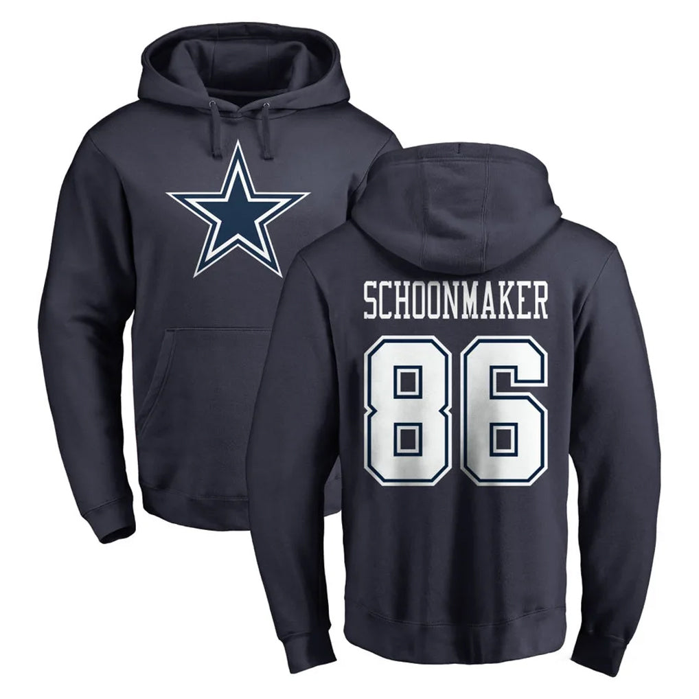 D.Cowboys #86 Luke Schoonmaker Player Navy Pullover Hoodies Limited CAdoa Stitched Jerseys