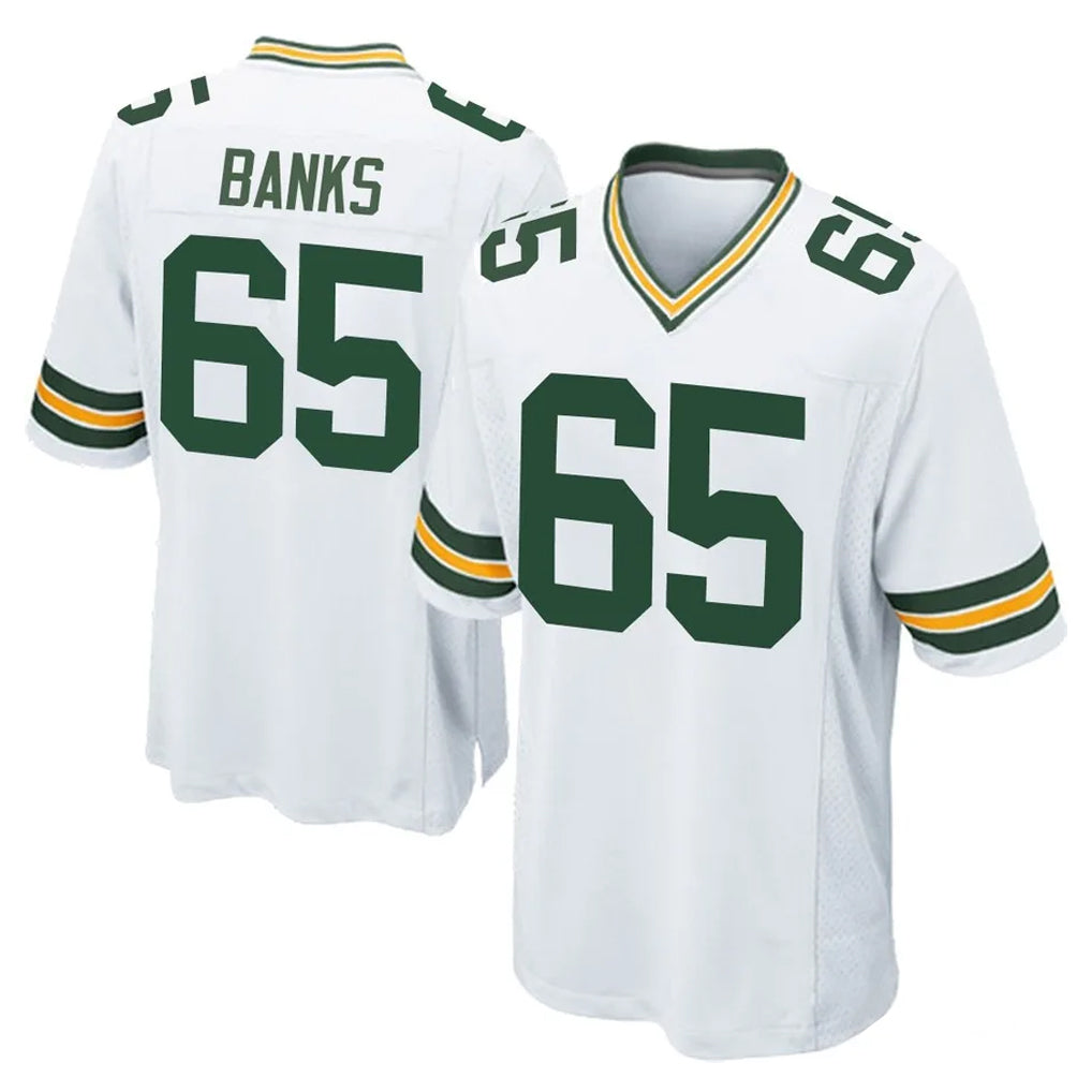 GB.Packers #65 Aaron Banks Player White Home Game CAdoa Stitched Jerseys