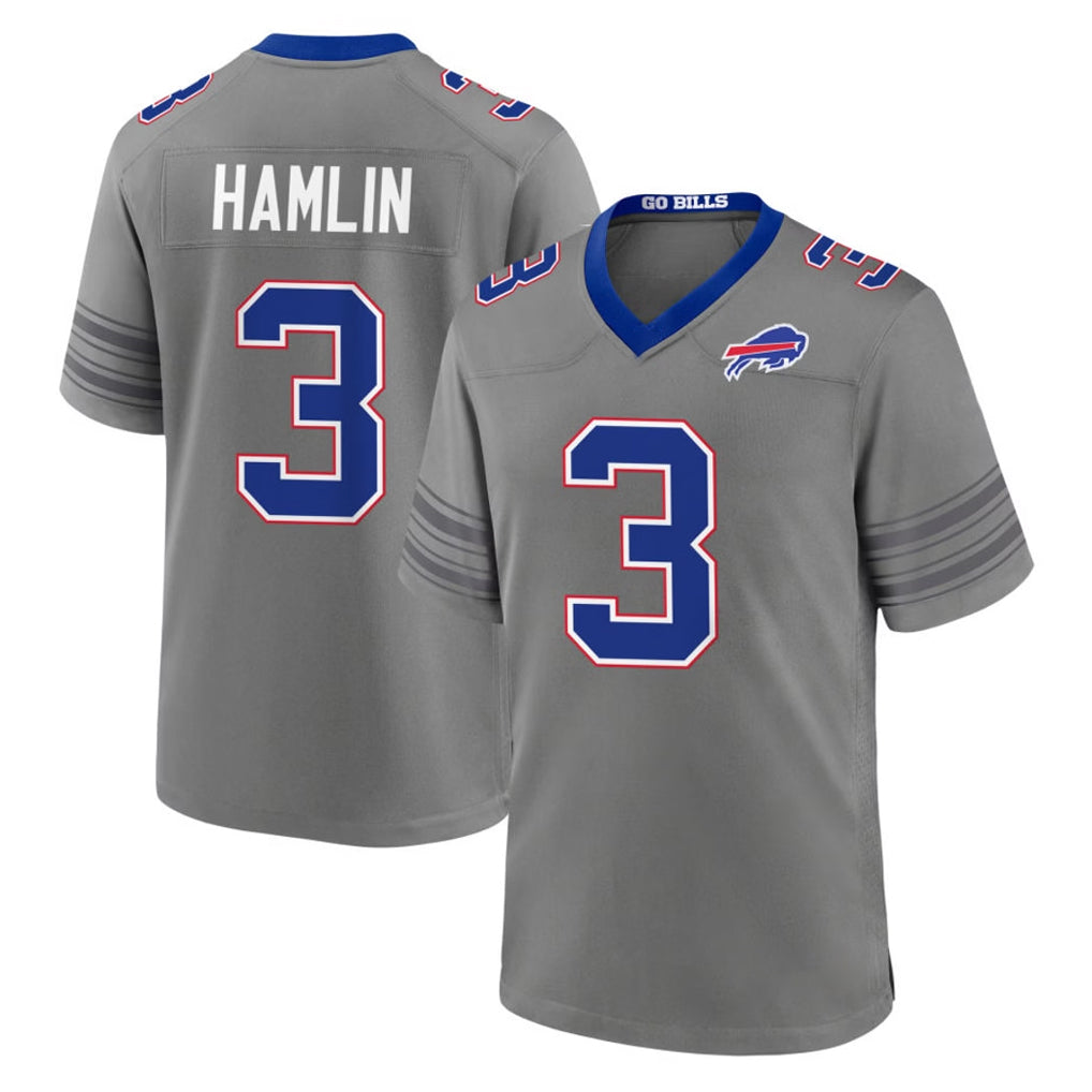 B.Bills #3 Damar Hamlin Player Gray Nickel City Home Game CAdoa Stitched Jerseys