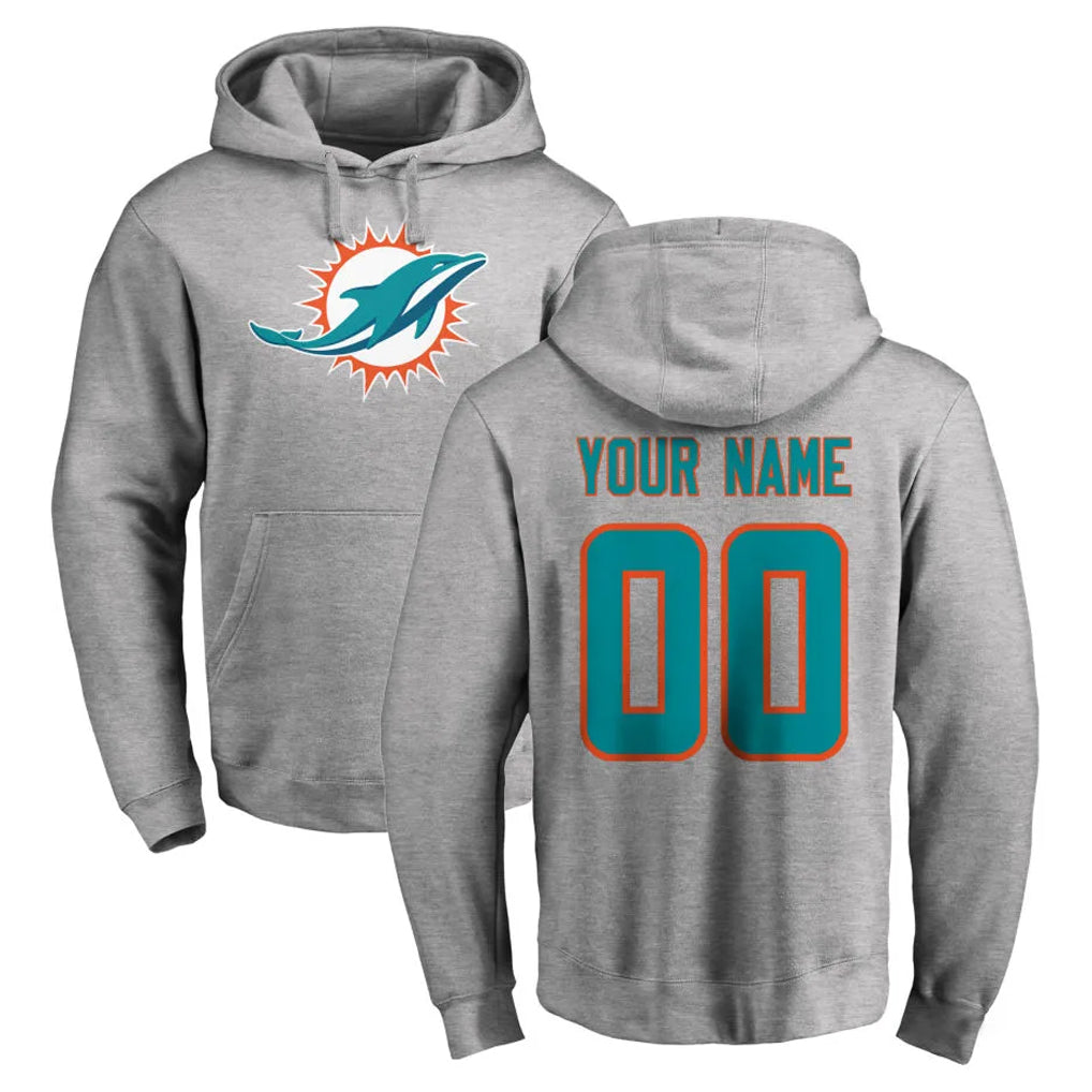 Custom M.Dolphins Gray LOGO Pullover Hoodies Limited Any Name & Numbers CAdoa Stitched Jerseys